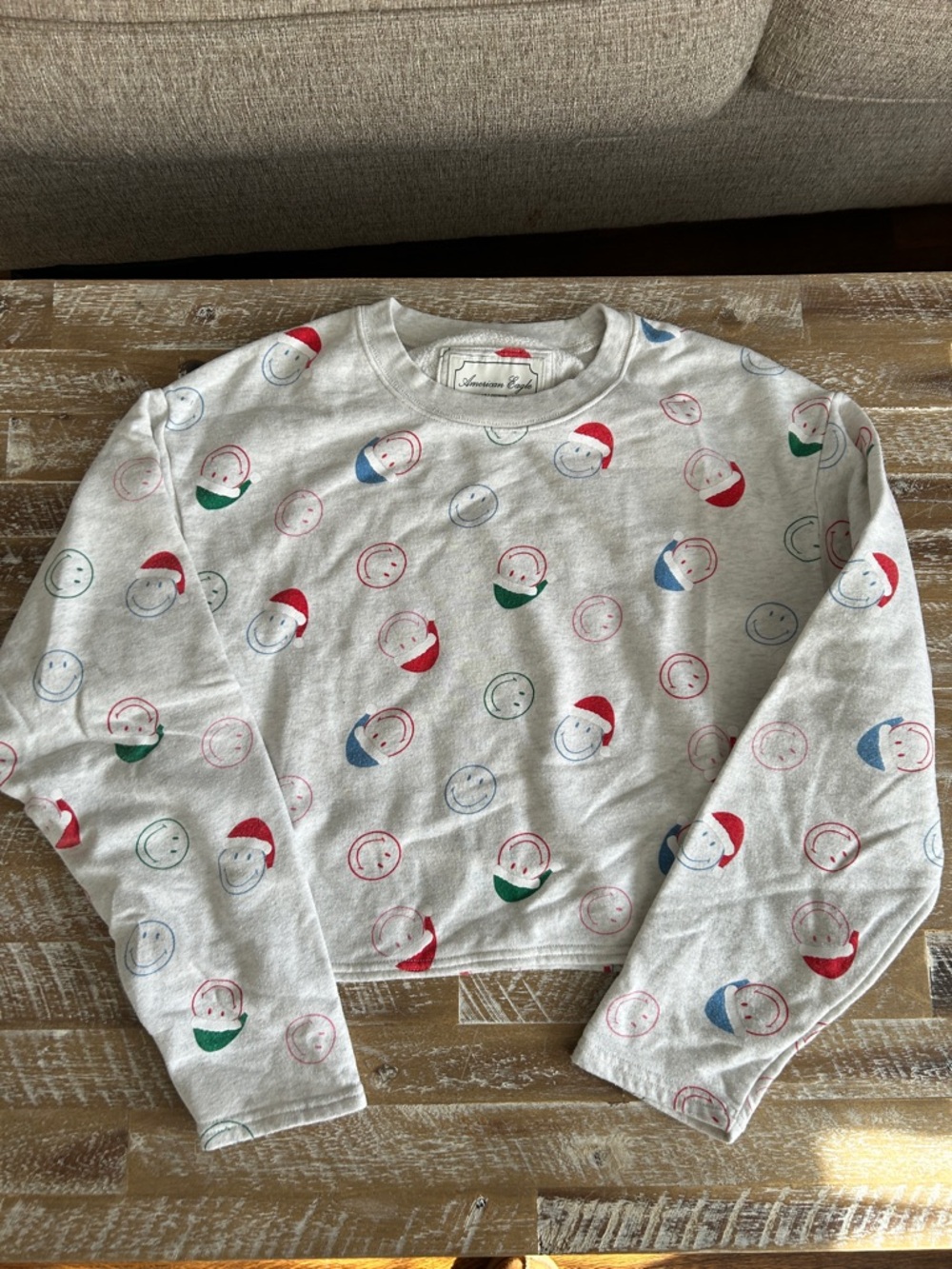American Eagle Outfitters Holiday Smile-Print Crewneck